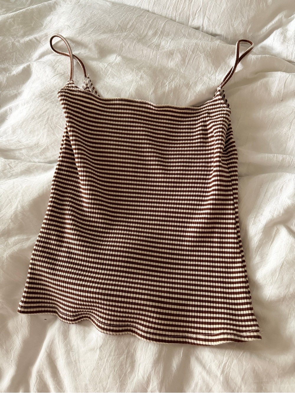 NWOT Reformation Striped Brown & White Ribbed Cami Tank Top Women’s Medium - Picture 2 of 7